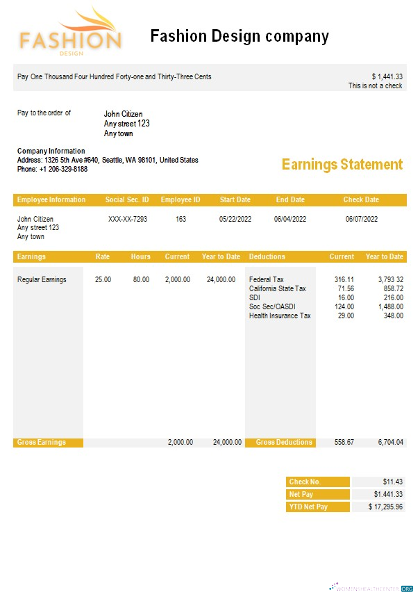 Download Fashion company payslip template in Word and PDF formats Photoshop template